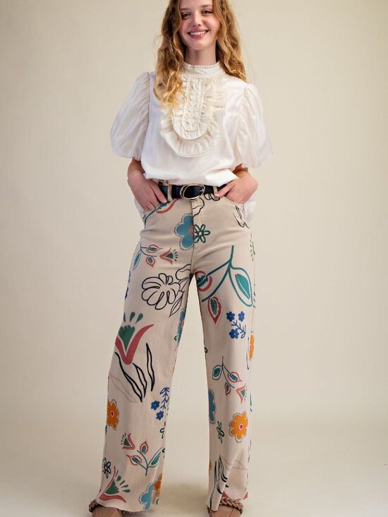 EASEL Pants - EASEL PRINT WASHED TWILL STRETCH PANTS 98% COTTON 2% SPANDEX
